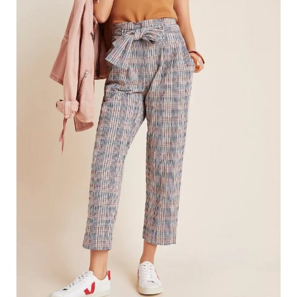 Maeve Anthropologie Hazelle Plaid Slim Pants Size 4 Paperbag High Waist Trousers - Picture 1 of 16